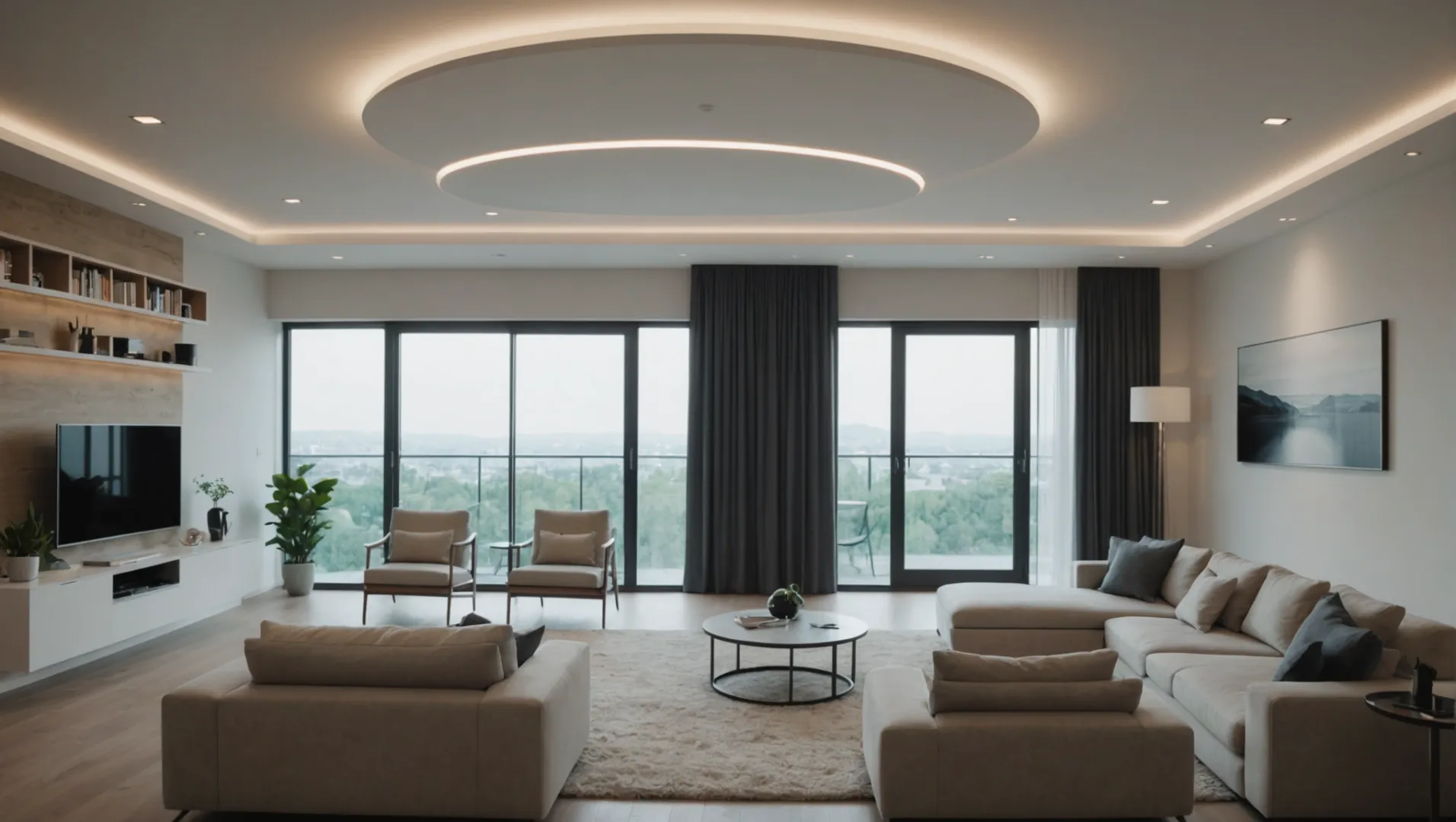 Modern room with ceiling LED lights illuminating the space