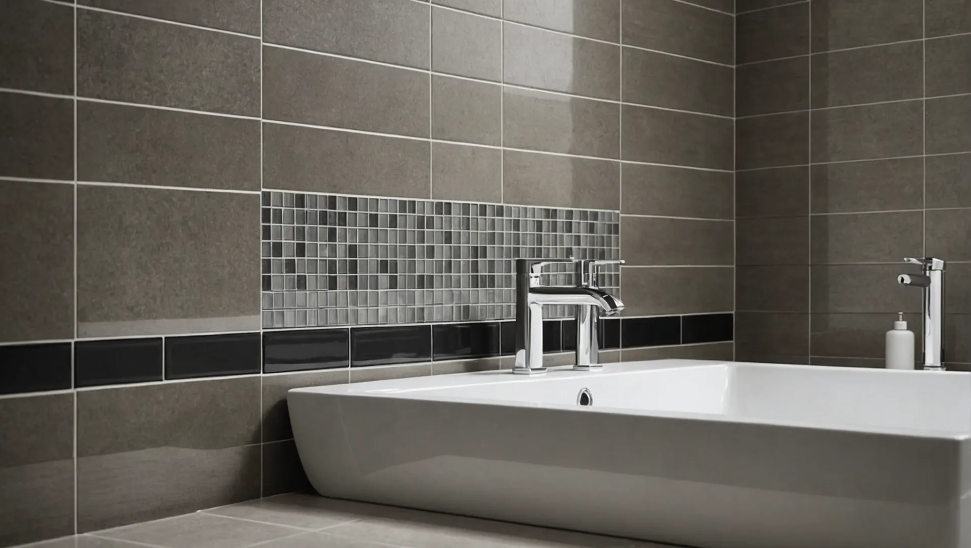 Close-up of ceramic tile trims with a seamless finish