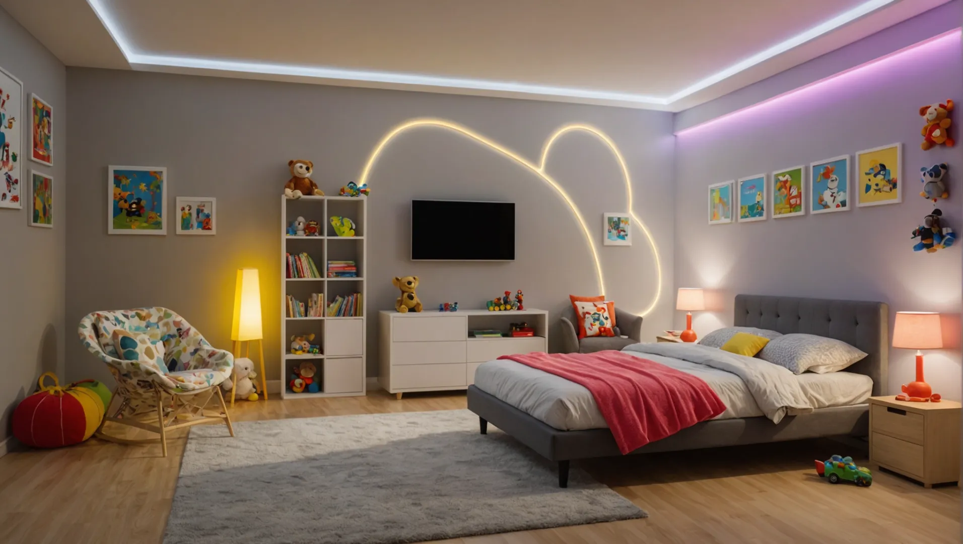 Child-safe LED light strips in a child's room