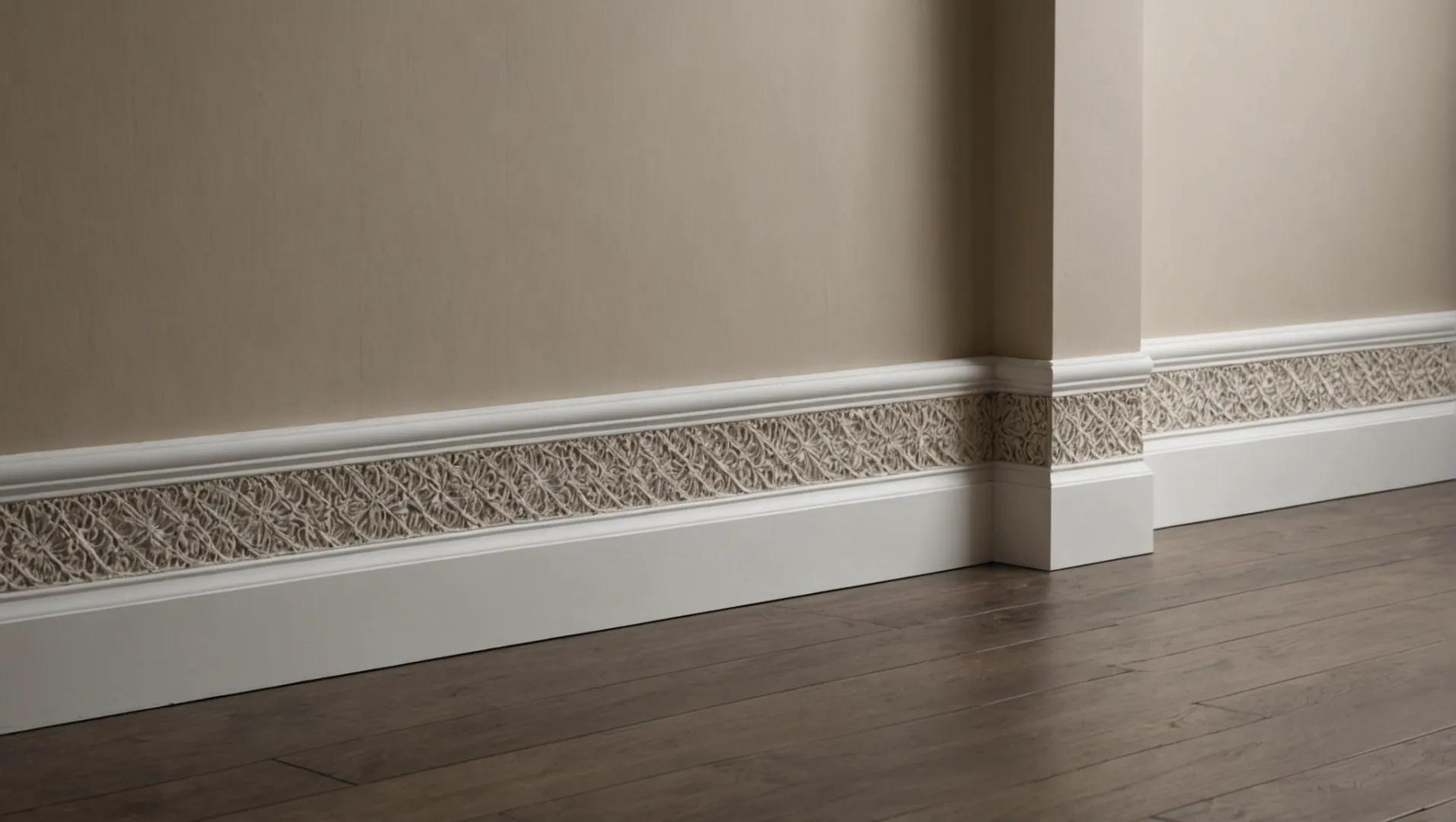 Different skirting boards displayed against various wall styles