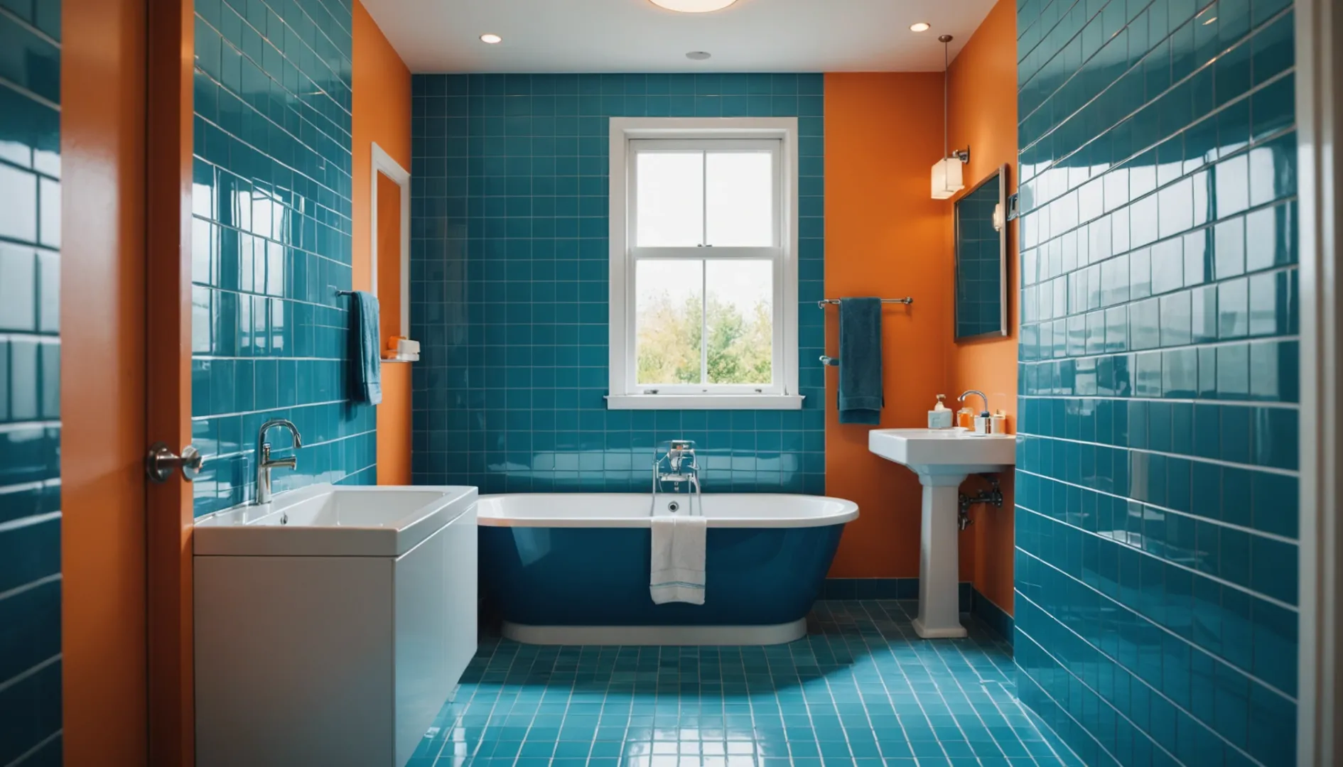 A modern bathroom showcasing various tile trim color schemes