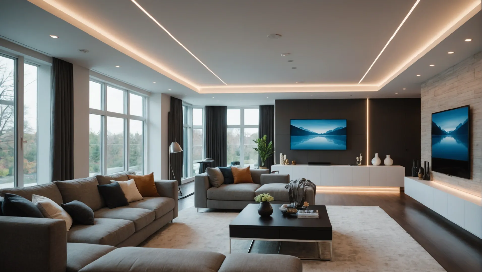 Modern living room with concealed LED strip lights
