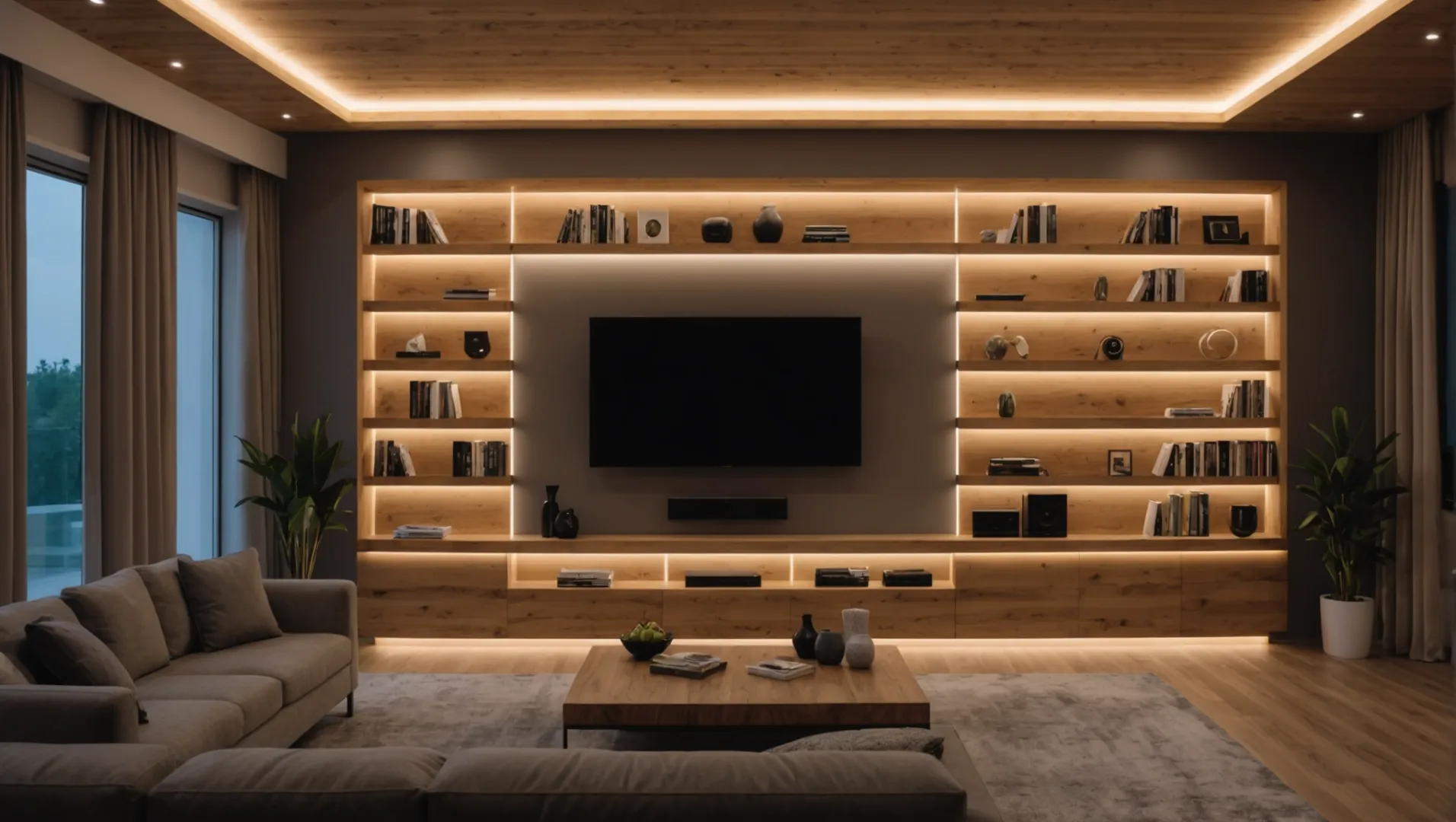 DIY LED strip lights concealed using wooden planks and furniture