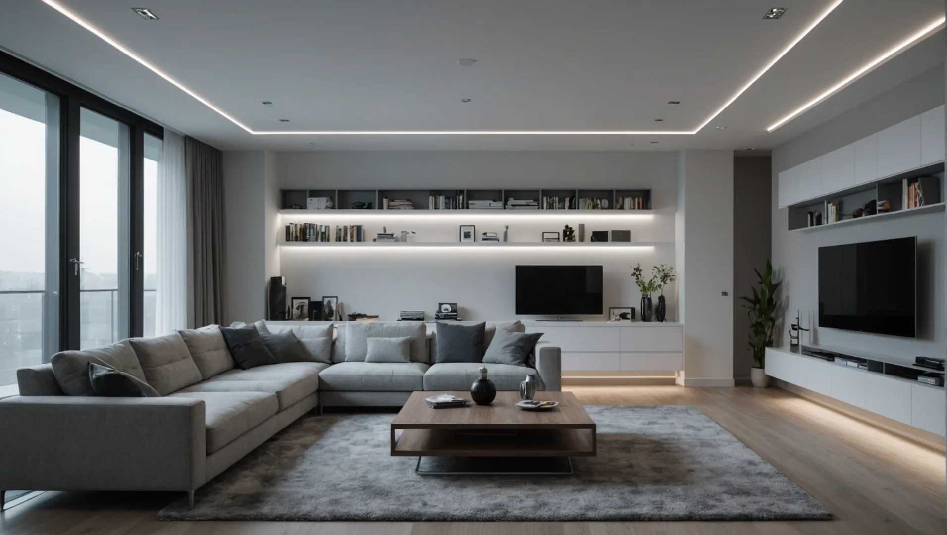 Efficient LED strip light installation in a modern living room