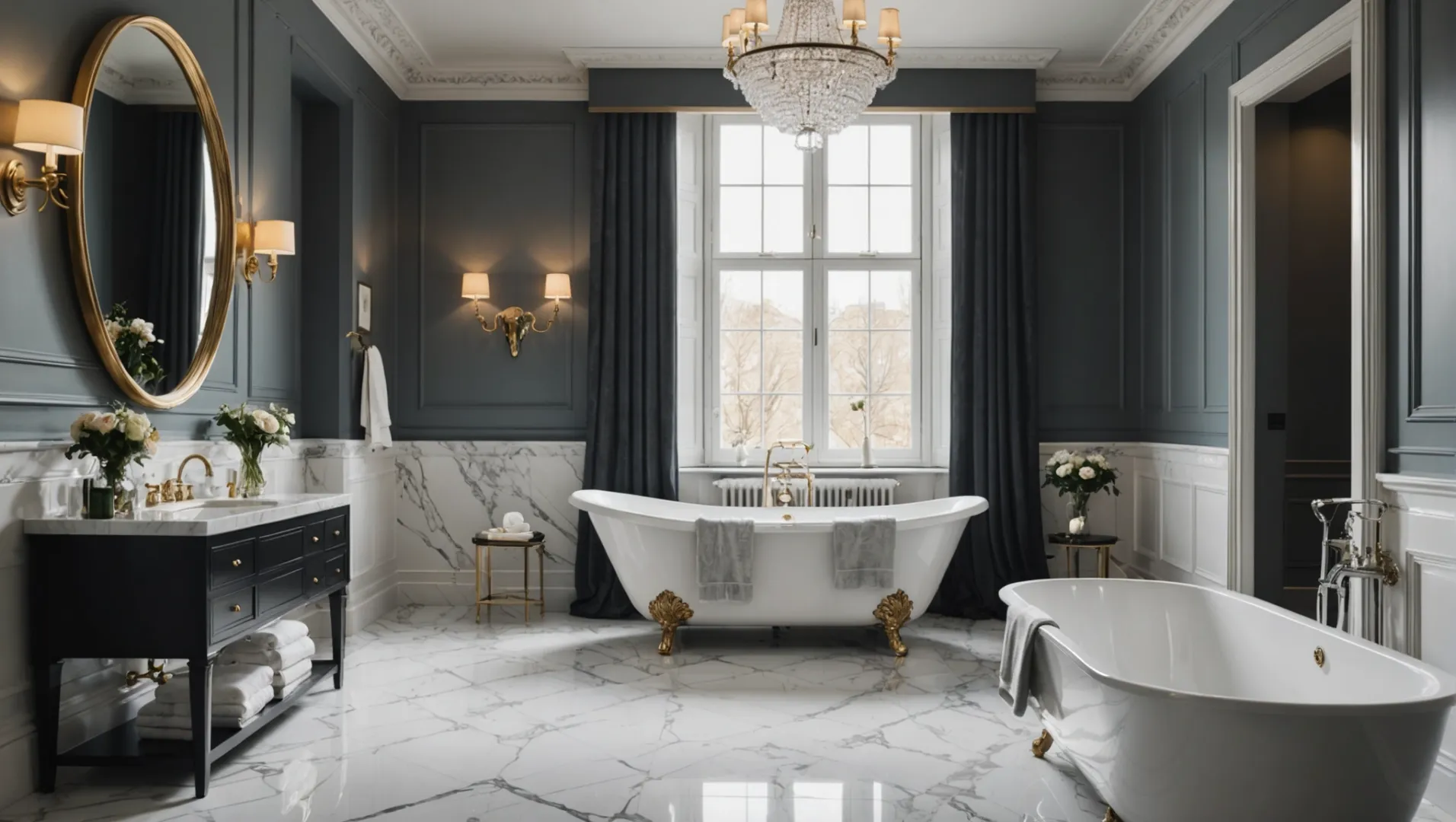 Elegant bathroom with skirting boards enhancing aesthetics