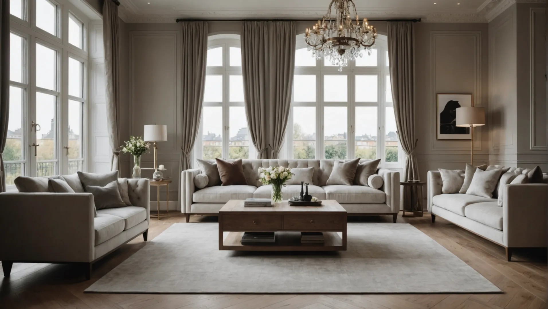 An elegant living room with stylish floor skirting