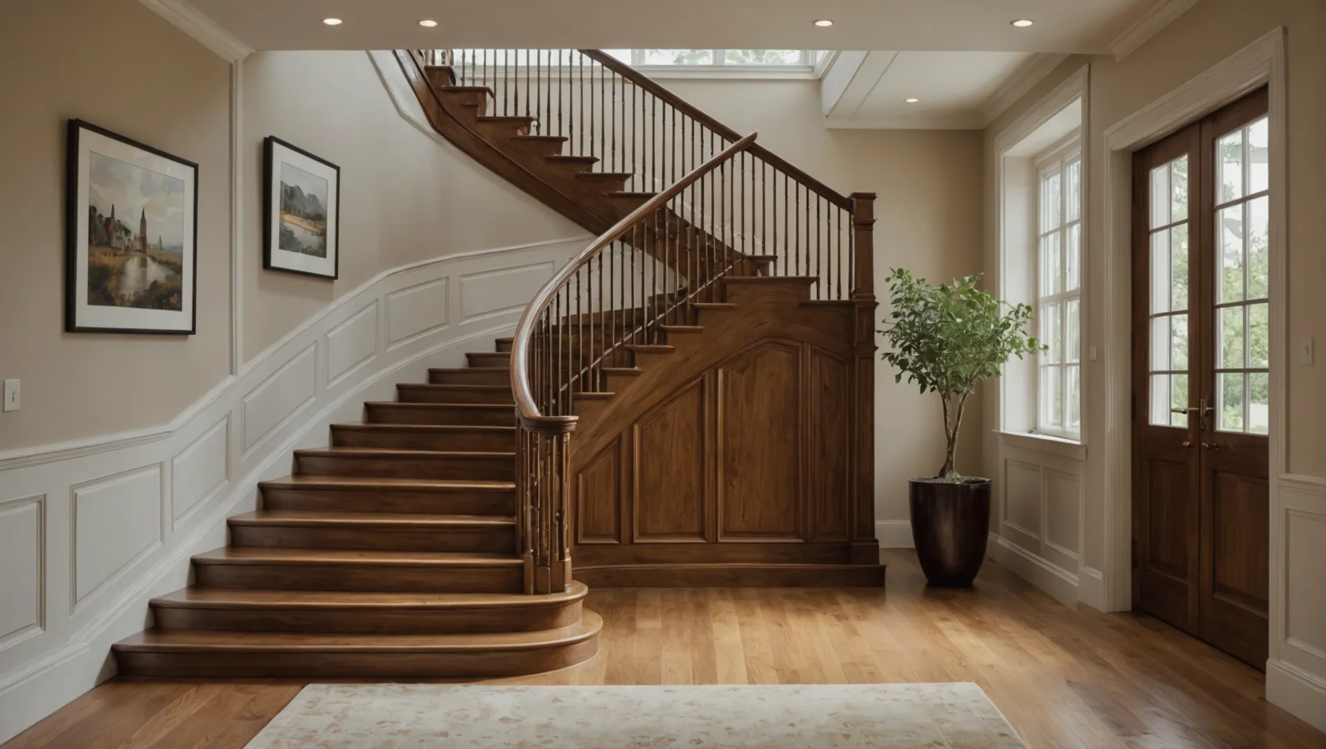 Elegant staircase with a wooden skirtboard