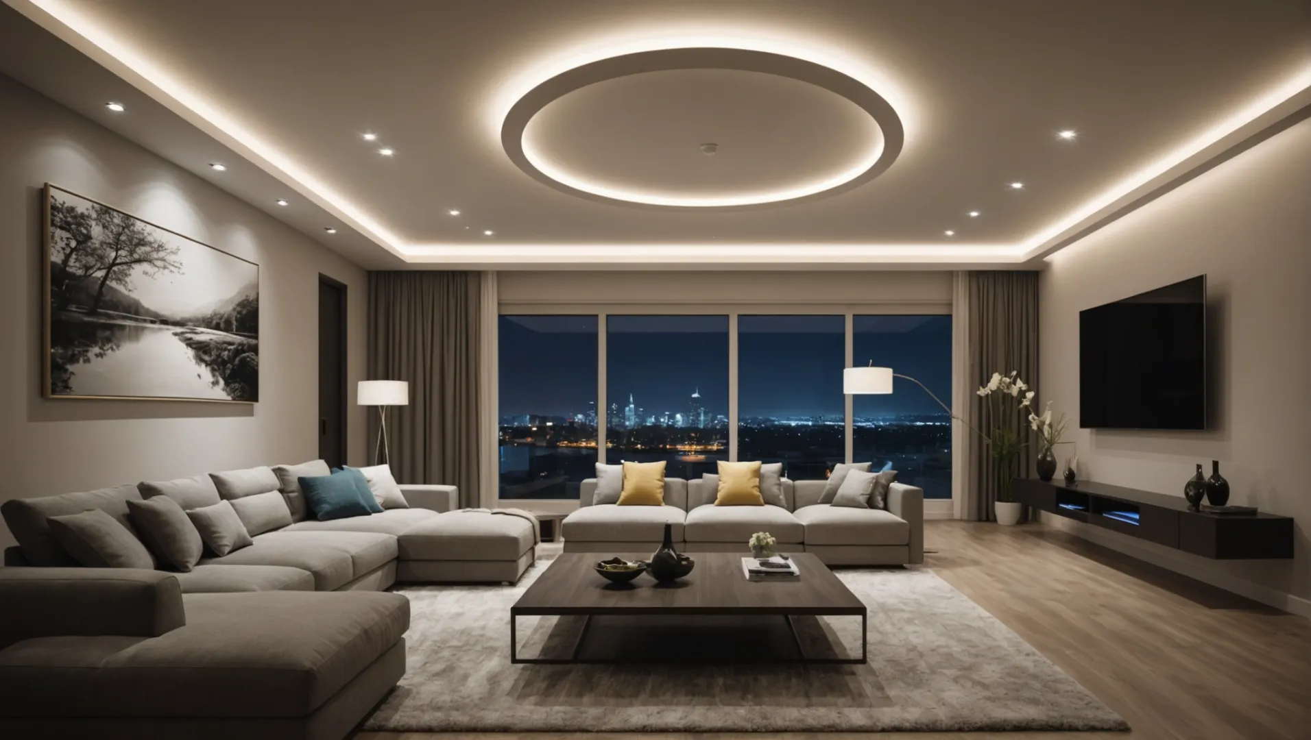 LED strip lights on a wall with varying brightness and colors