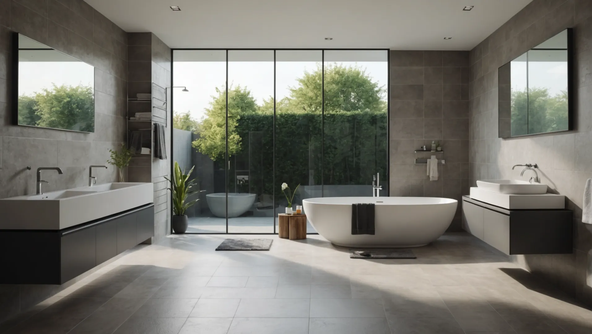Modern bathroom with a sleek floor drain
