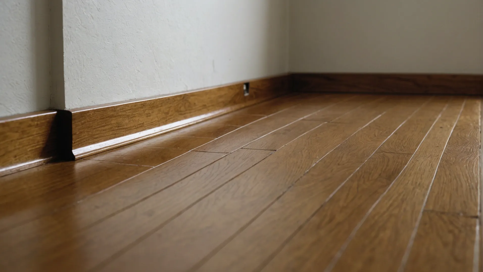 Close-up of floor skirting protecting a wall with wiring concealed behind it