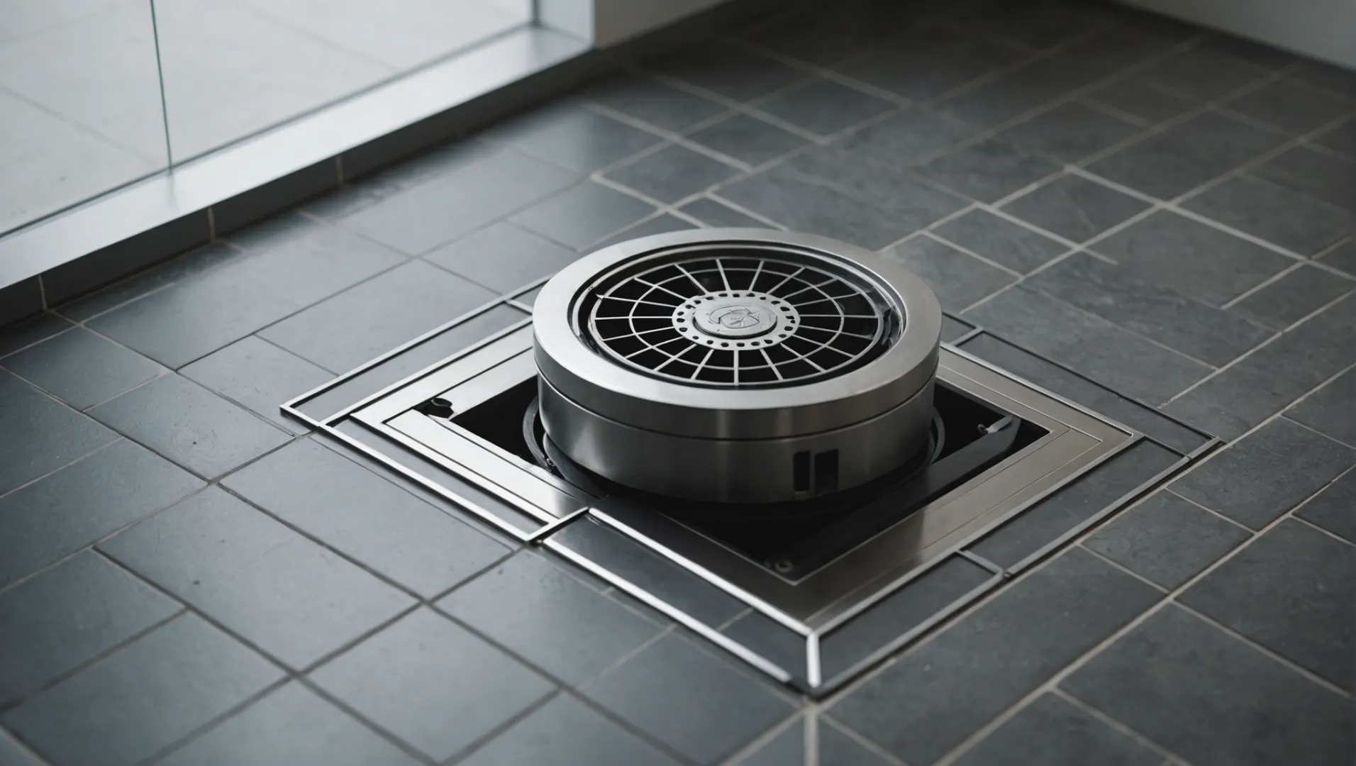 Image of a floor trap with visible water seal and debris catcher
