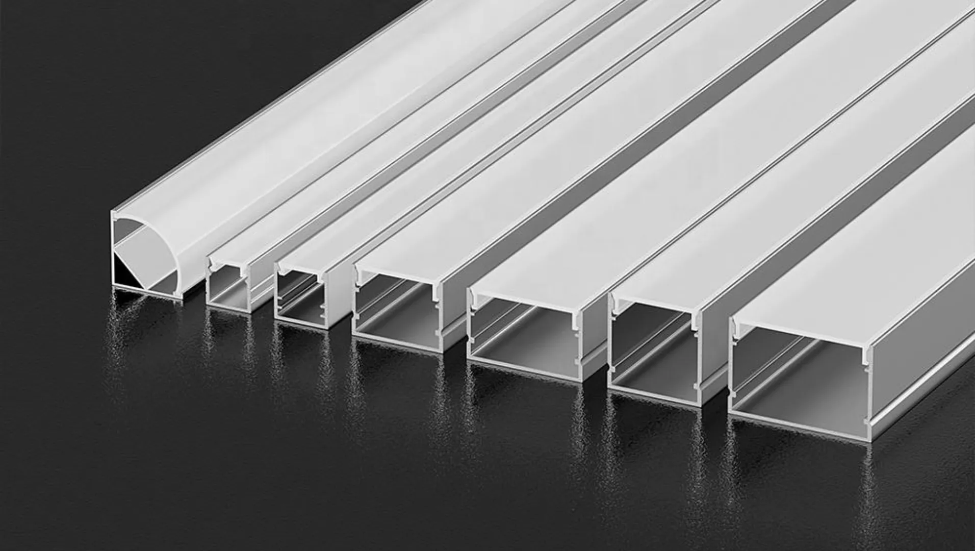 Aluminium LED Profiles Aluminium LED profiles showcasing different designs and LED strips