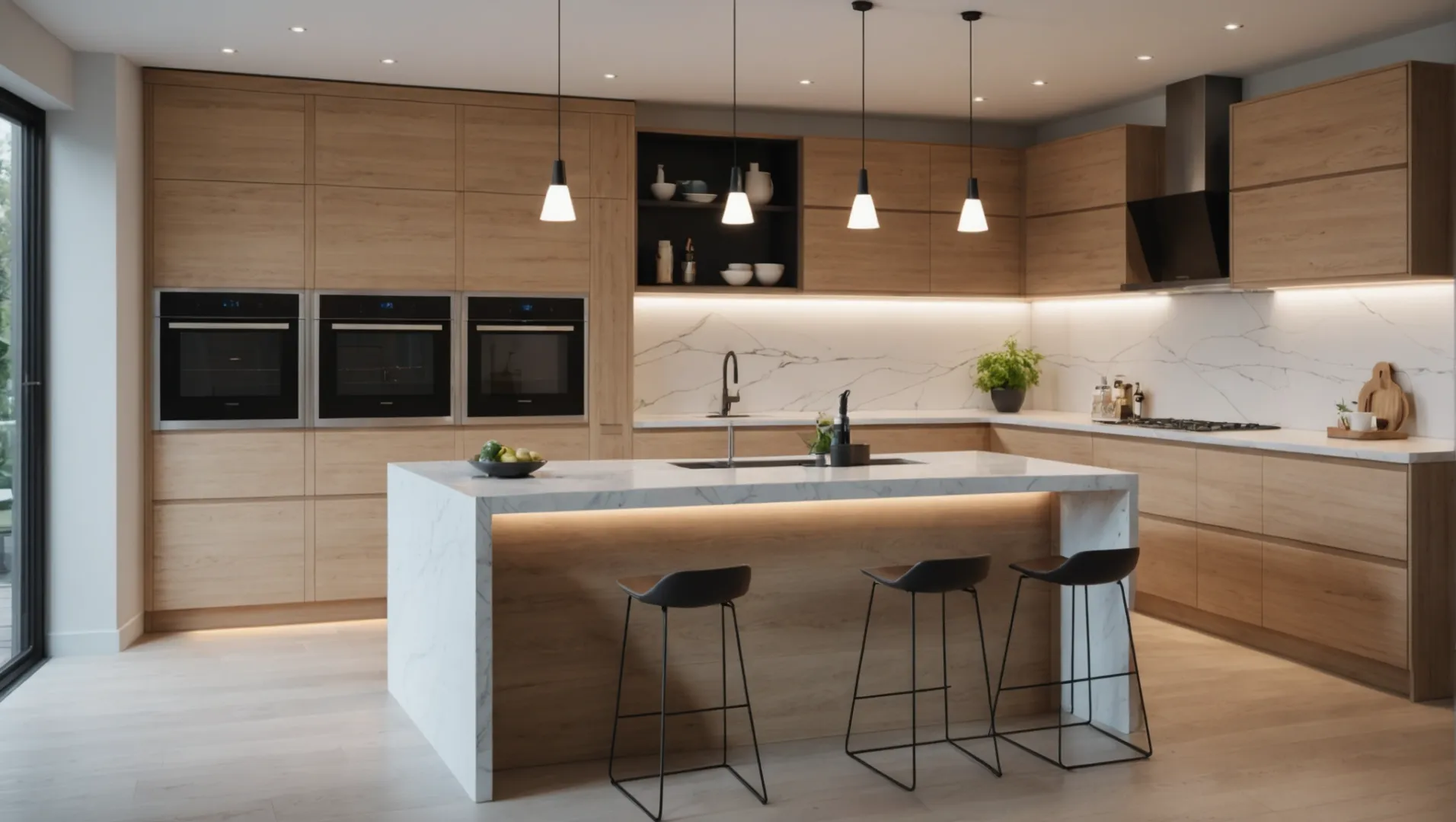 LED channels illuminating a modern kitchen setting