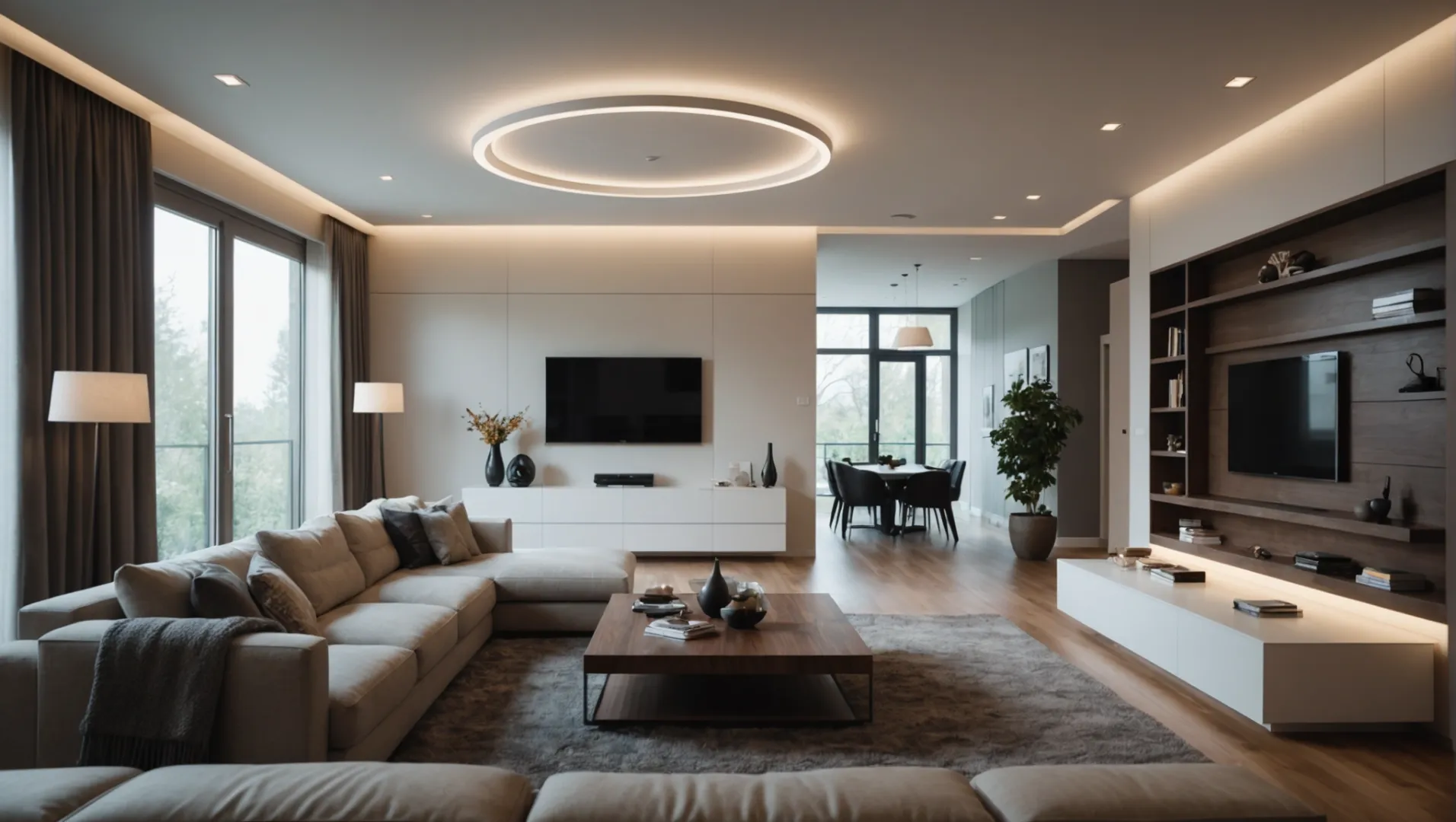 LED channels enhancing light diffusion in a modern room