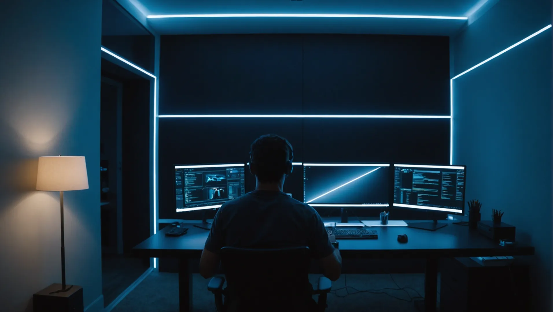 Person using a computer under LED lighting