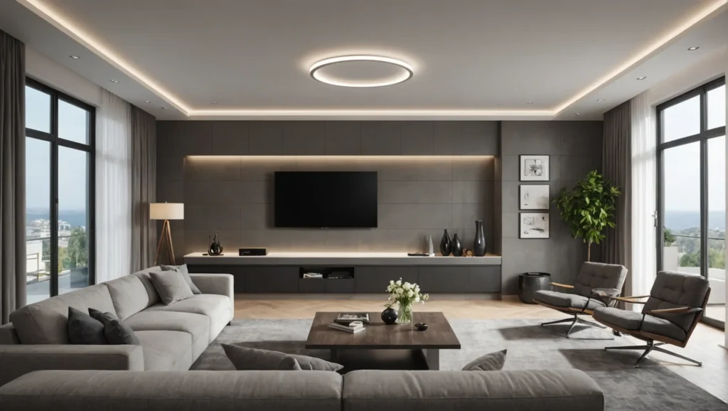 Room with both ceiling and wall-mounted LED lights