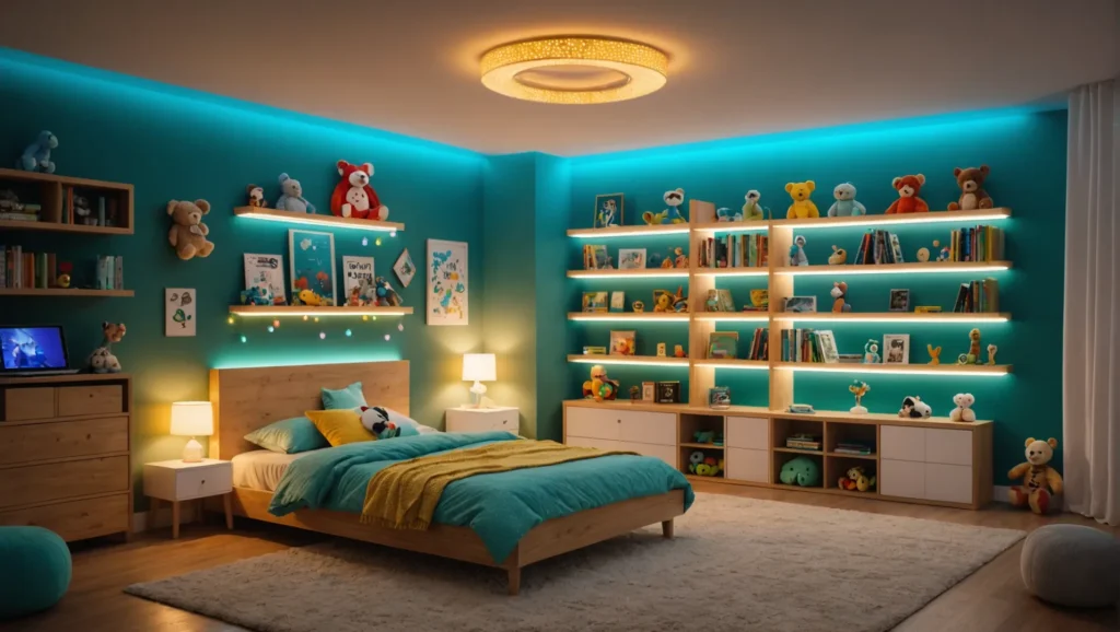 Child's room with LED light strips installed safely