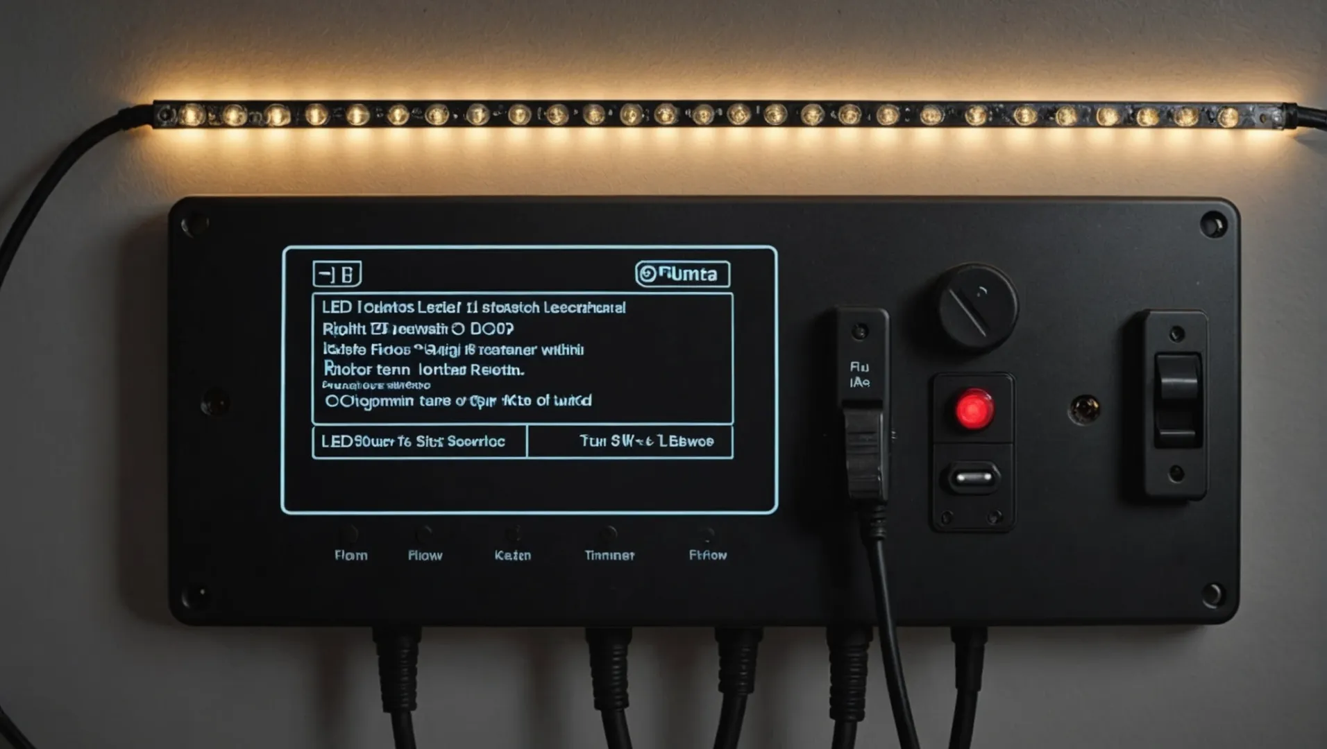 Diagram showing LED strip lights connected to a wall switch