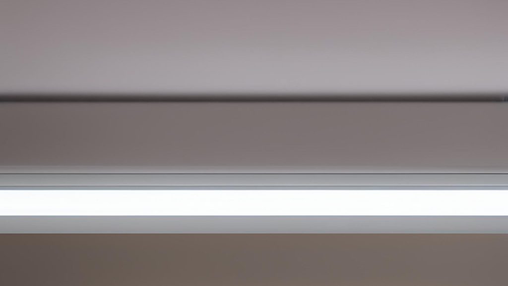 Close-up of flickering LED strip lights with visible wiring and dimmer switch