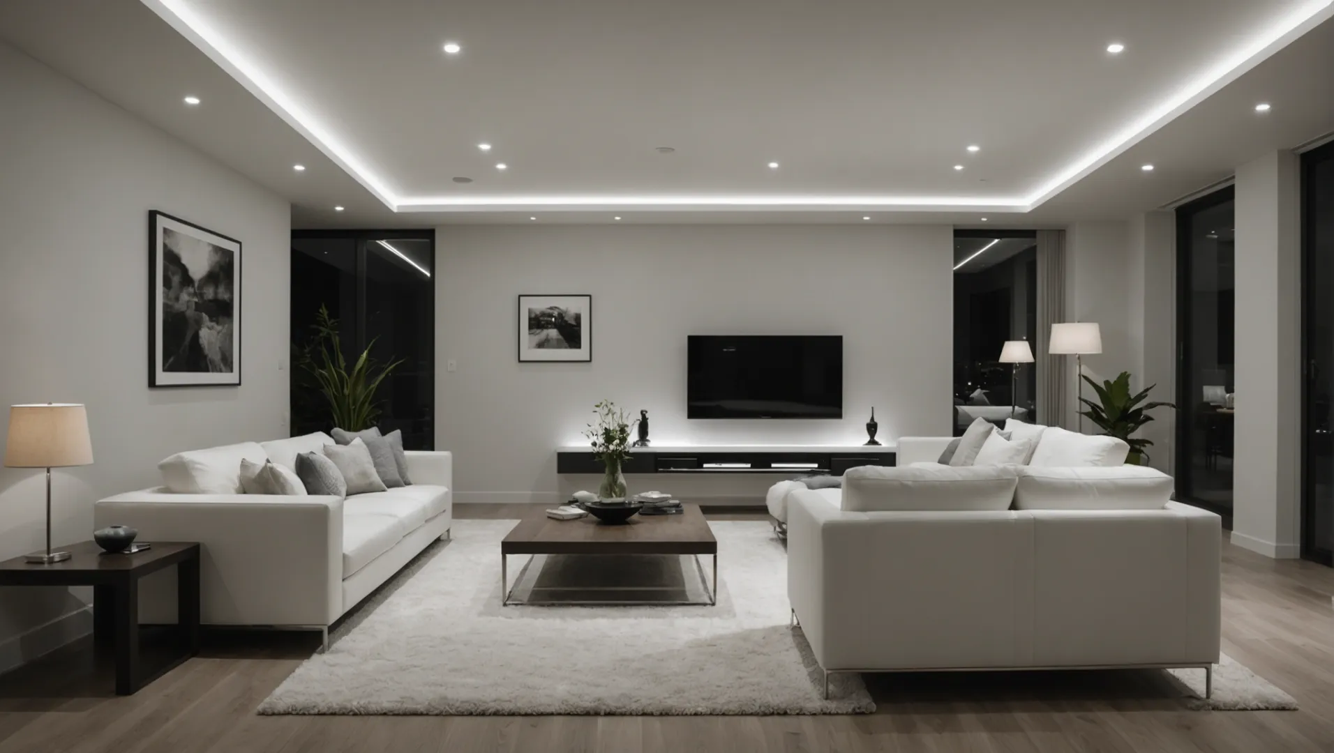 Close-up view of LED strip lights installed in a modern home setting