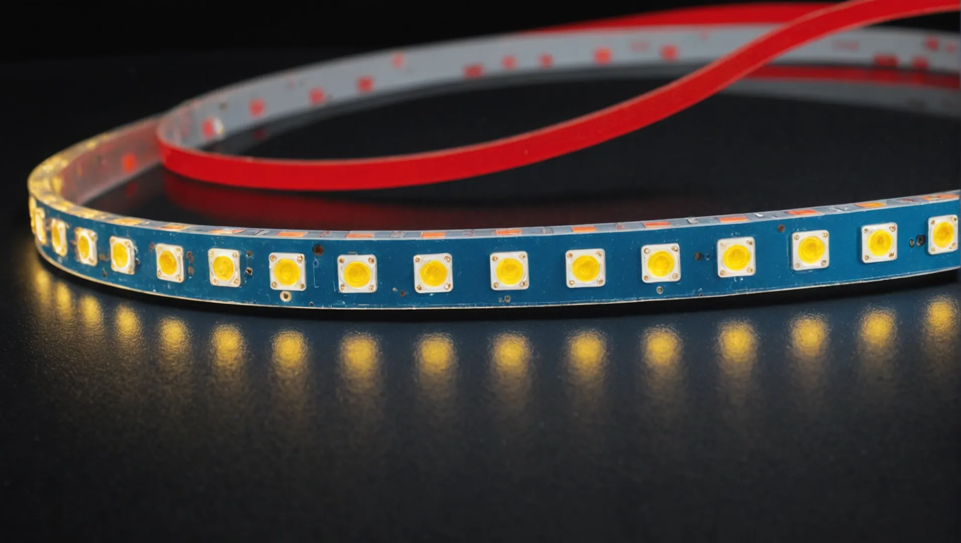 Close-up of LED strip showing high-quality components and heat management features.