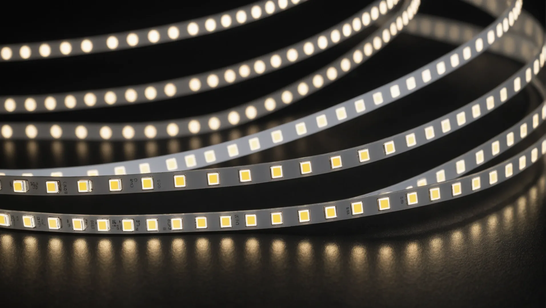 Various LED strip widths demonstrating light output and installation flexibility.