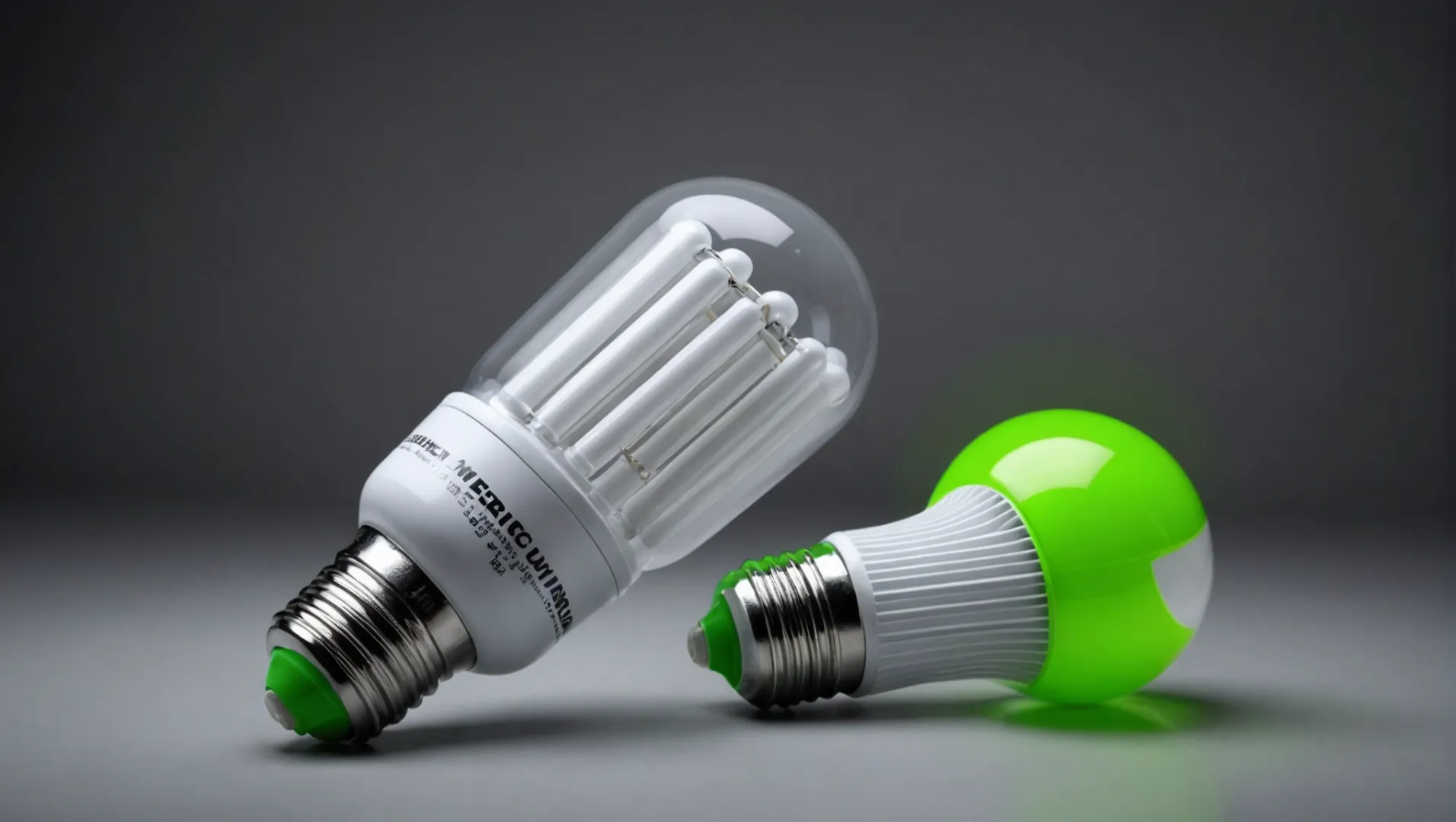 Comparison of LED and fluorescent bulbs with safety features highlighted