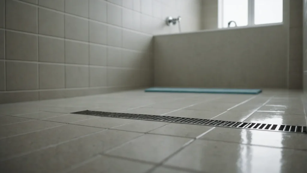 Modern bathroom with a sleek linear shower drain