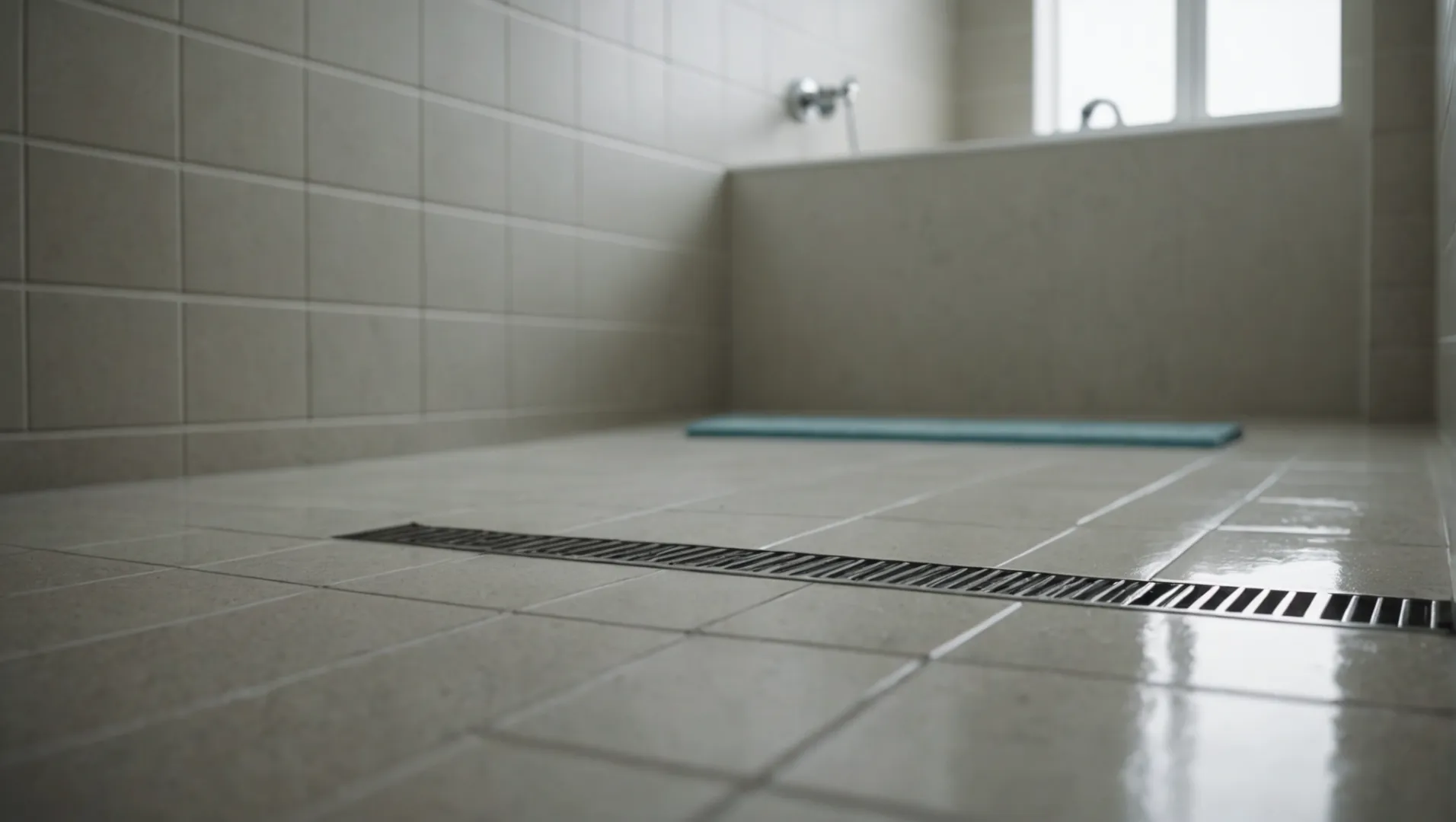 Modern bathroom with a sleek linear shower drain