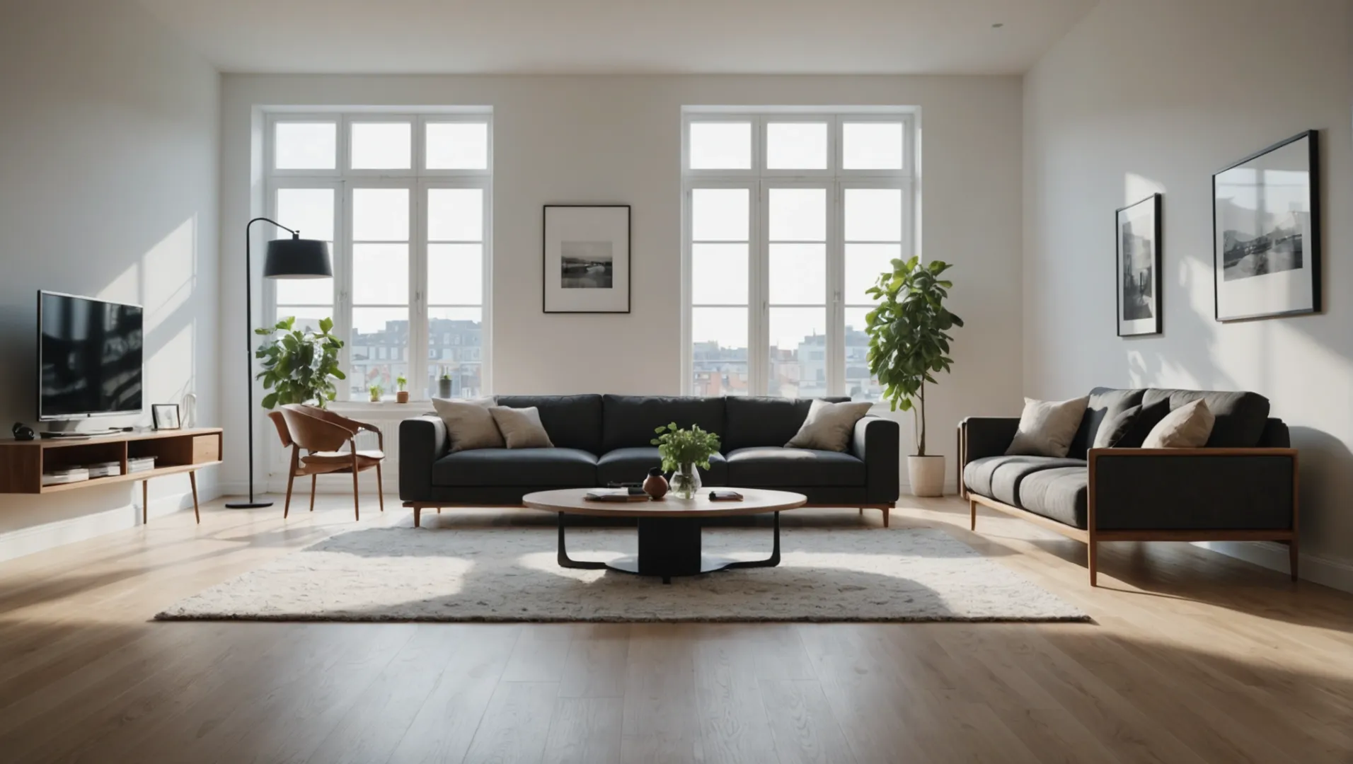 A modern interior showcasing a shadow gap detail between the wall and floor.