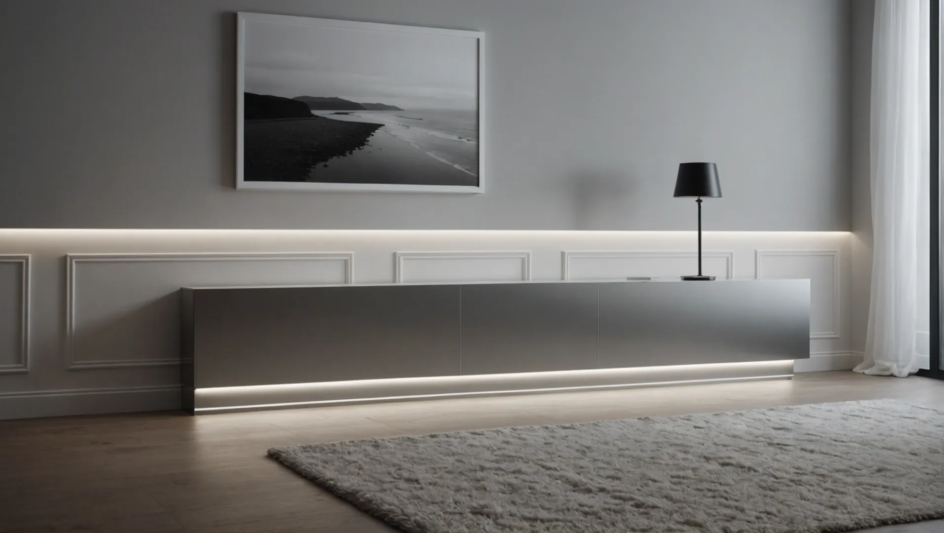 Popular Skirting Board Styles Different skirting board styles including LED, aluminum, stainless steel, and MDF displayed in a modern living room.