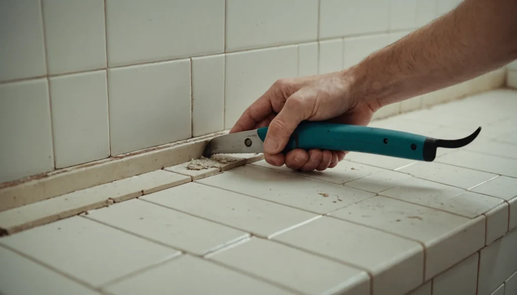Person replacing tile trim with tools