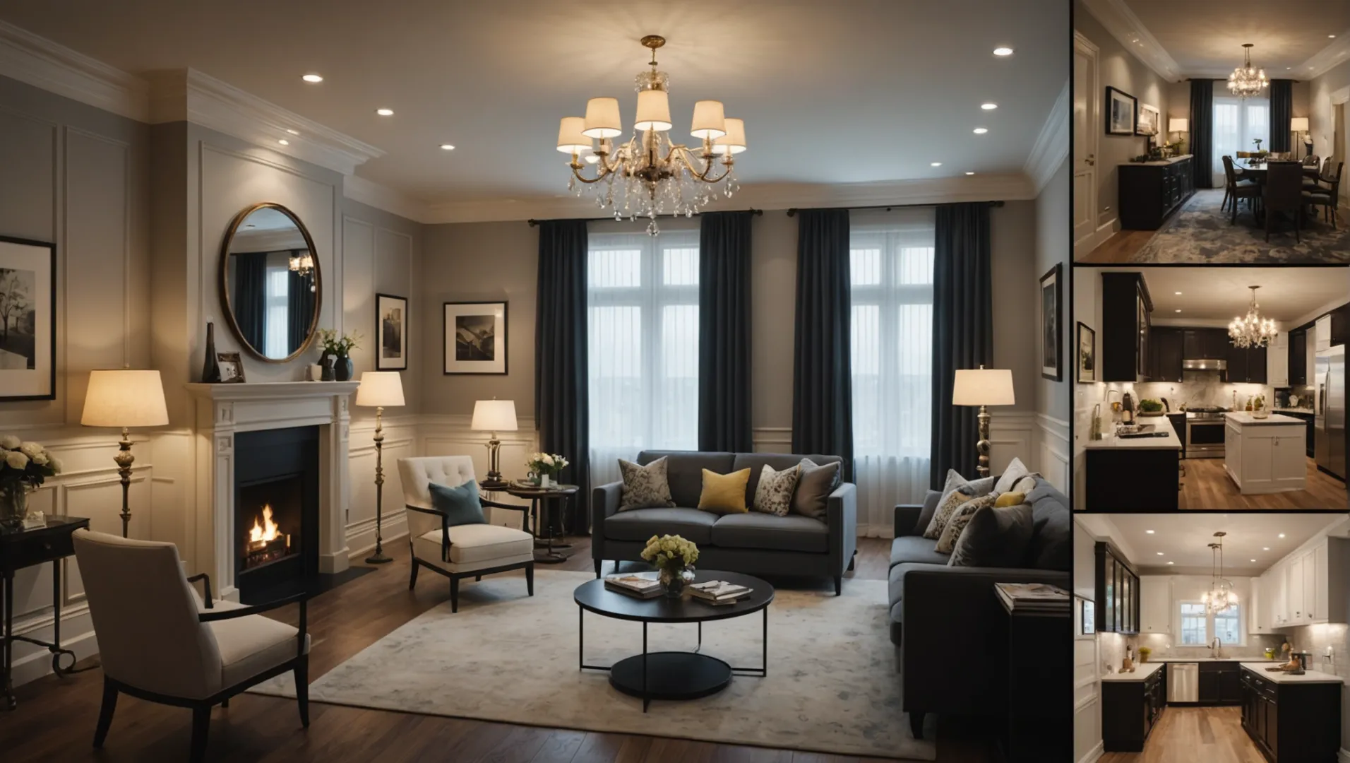 A collage of different room settings showcasing ceiling and wall lighting options.