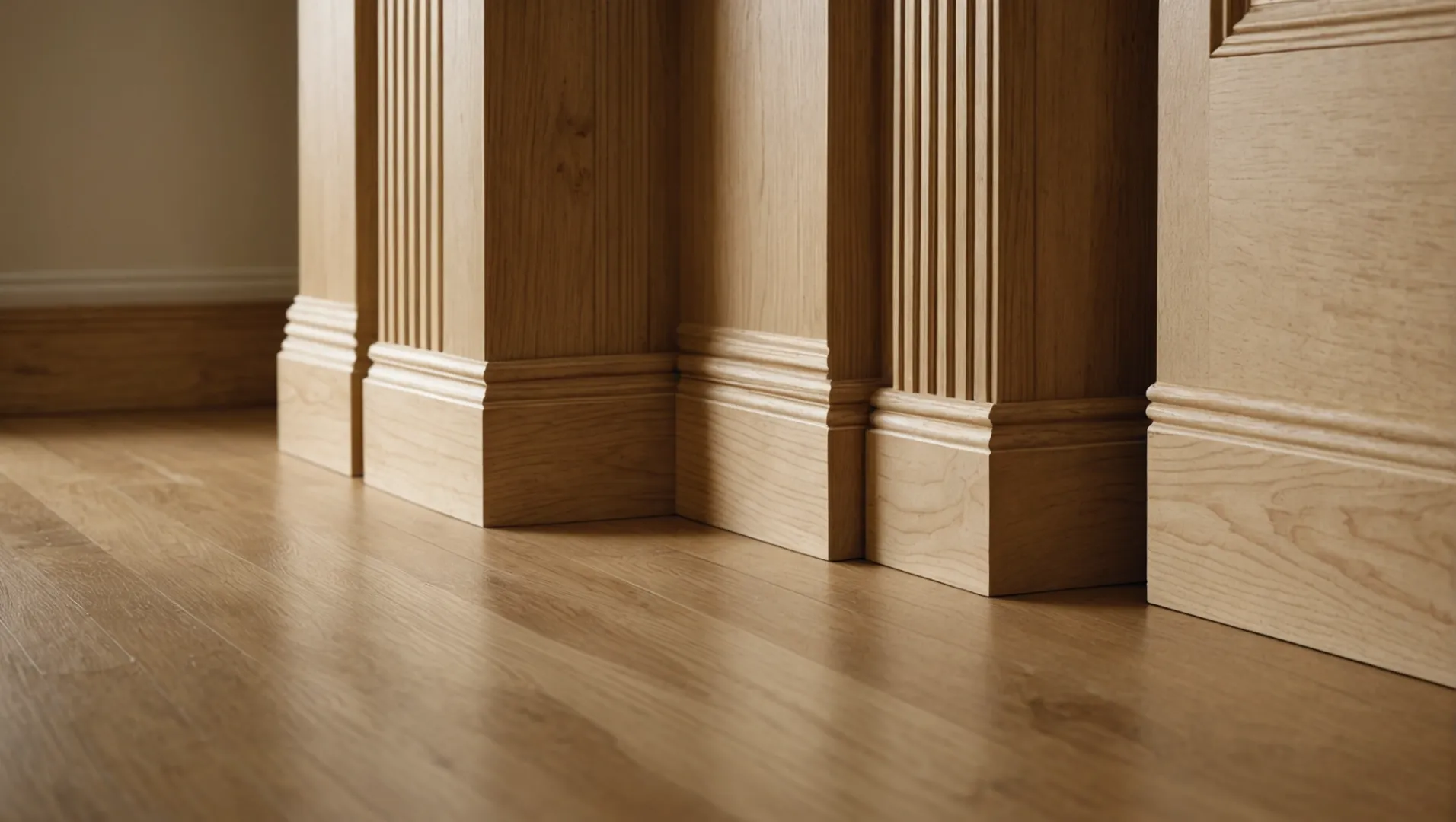 Three types of skirting and architrave materials: MDF, softwood, and hardwood displayed with their texture and finish.