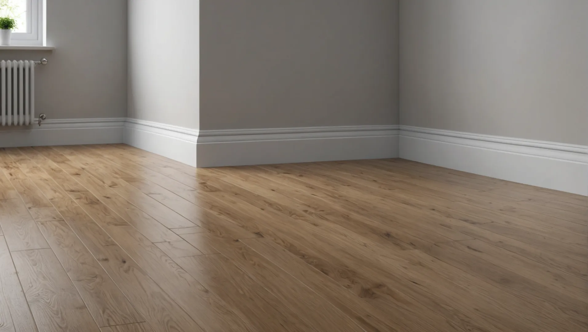 Various materials for skirting boards including wood, MDF, and metal displayed in a stylish interior setting.