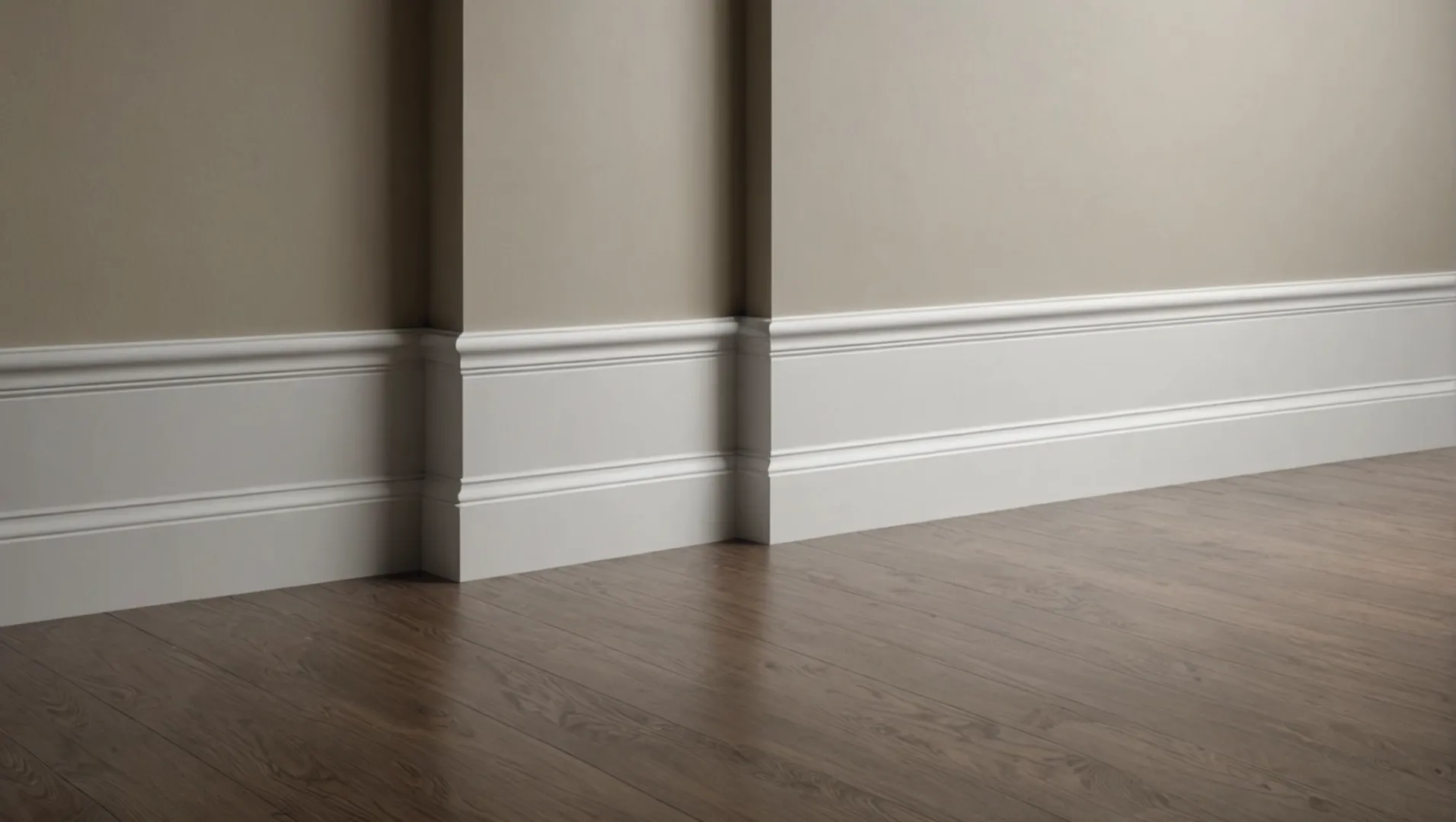 Various skirting board styles against different interior backgrounds