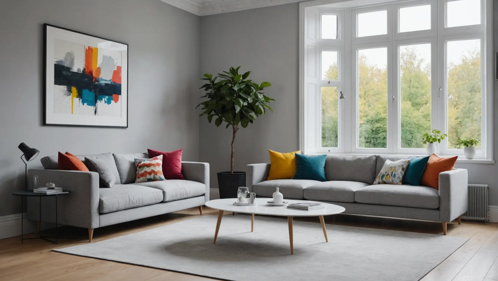 A modern living room with matching skirting boards and decor
