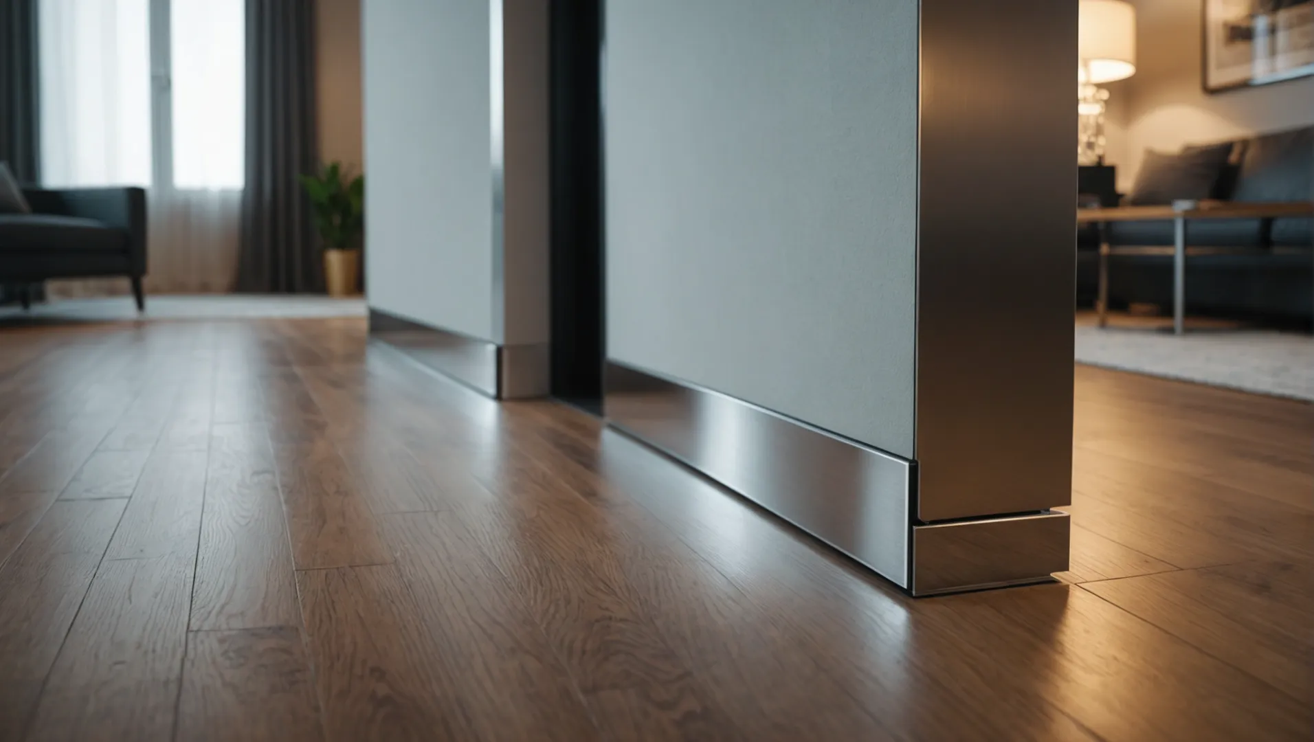 Modern interior with stainless steel skirting
