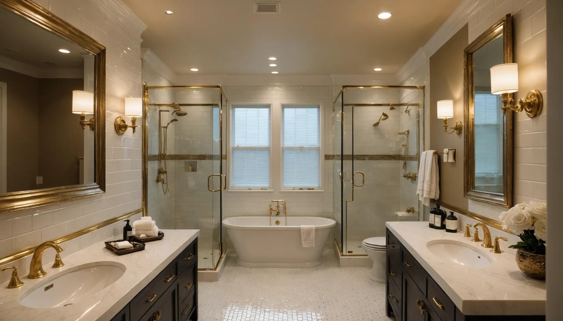 Interior bathroom with elegant tile trim color