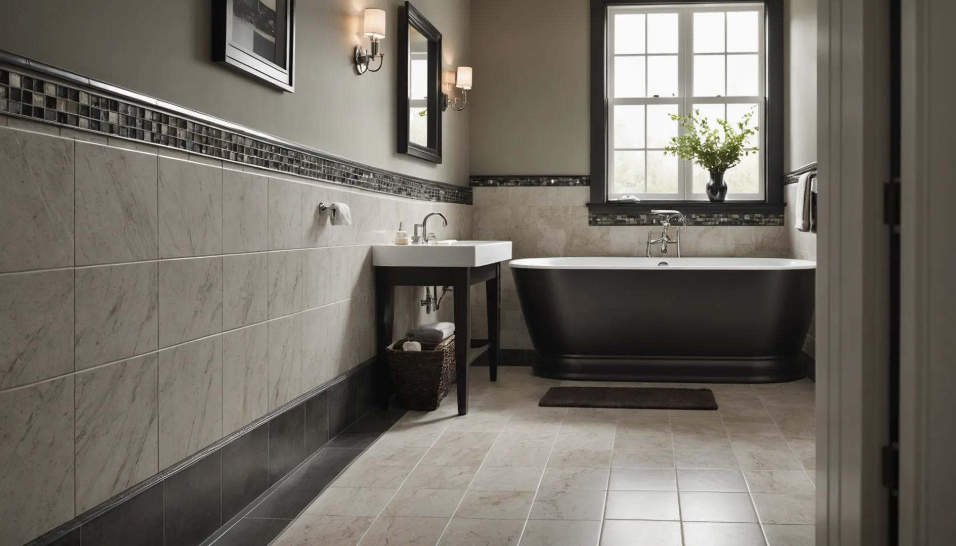 Close-up view of three different types of tile trim