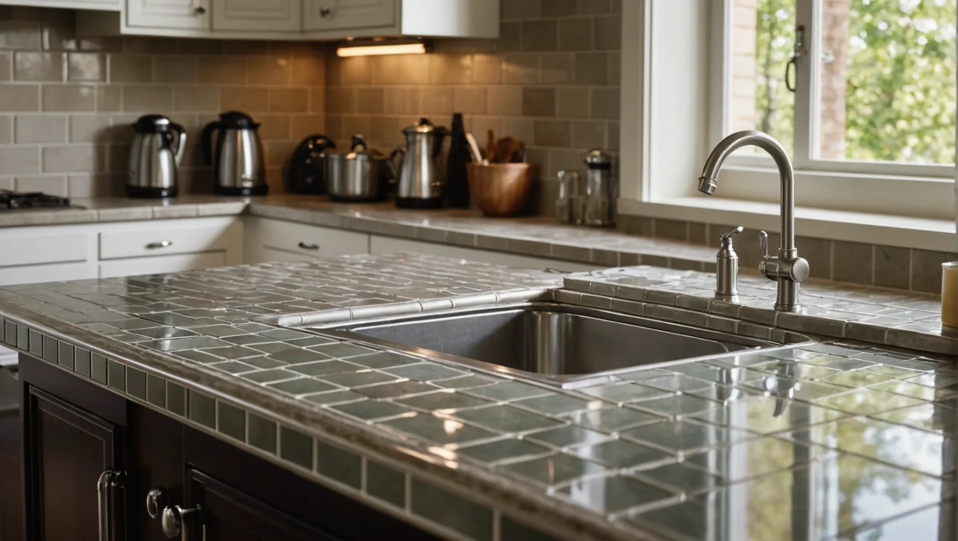 Tile trim protecting edges of a tiled surface