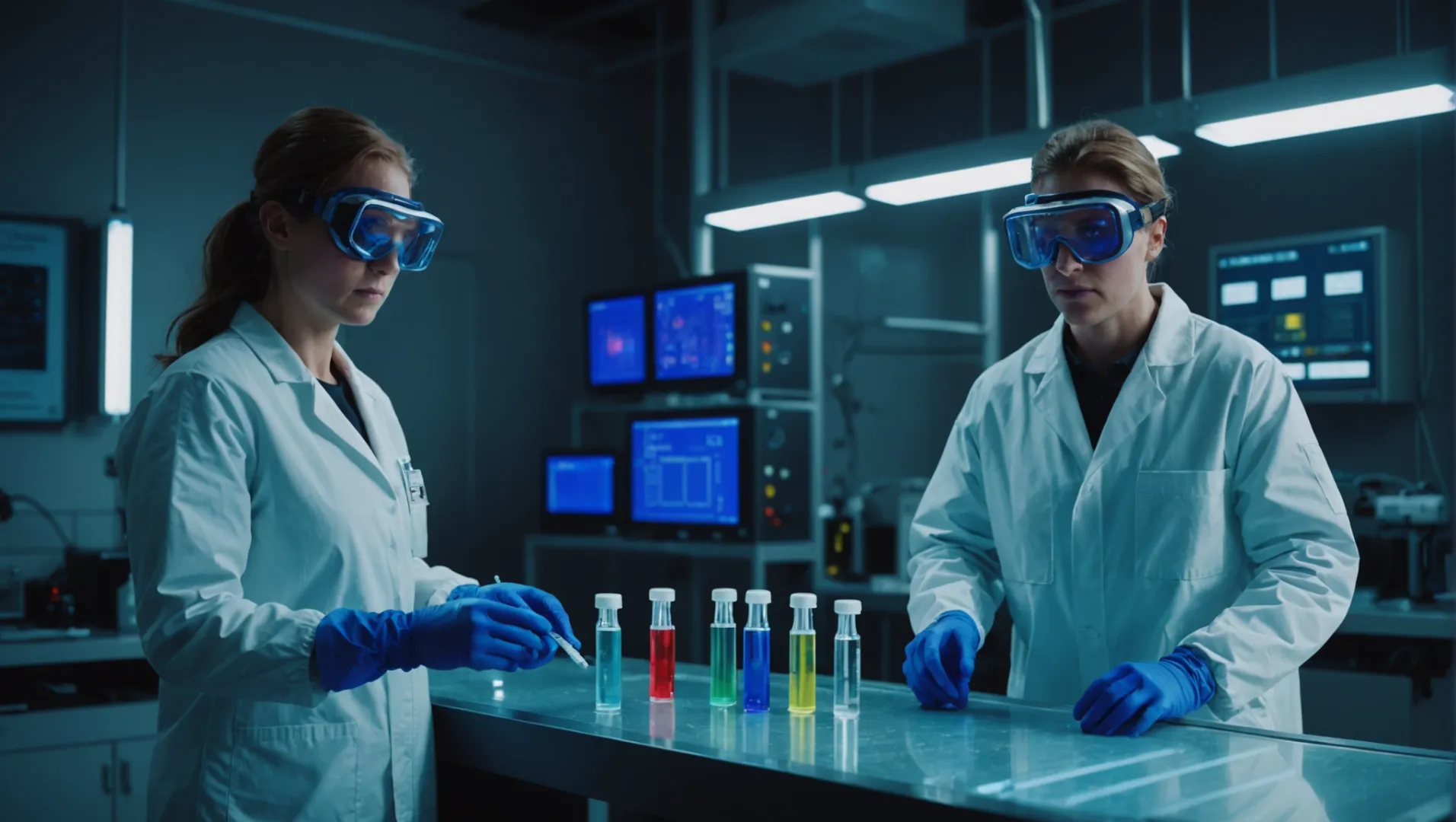 Person wearing UV protective gear with a UV LED light