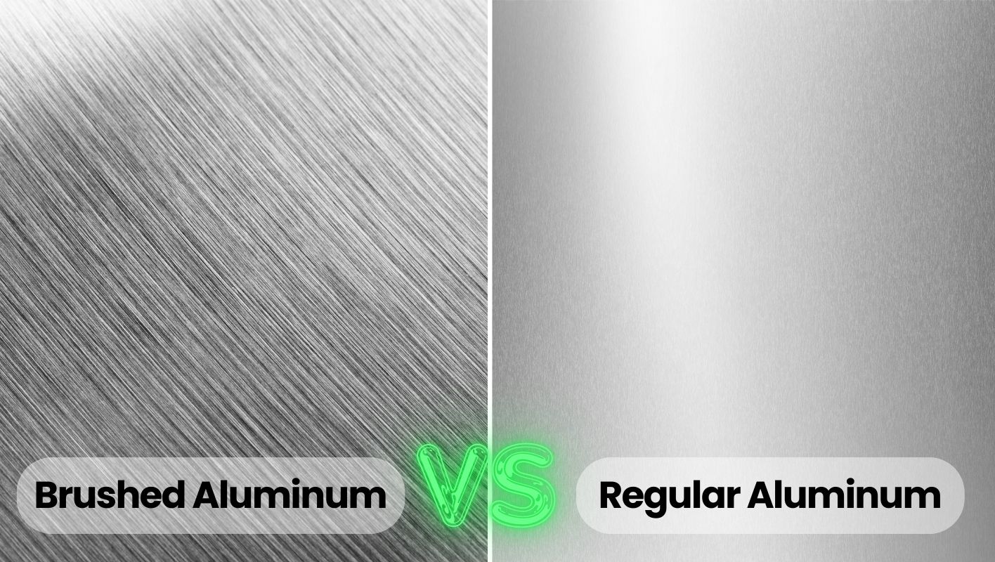 Close-up comparison of brushed and shiny aluminum surfaces