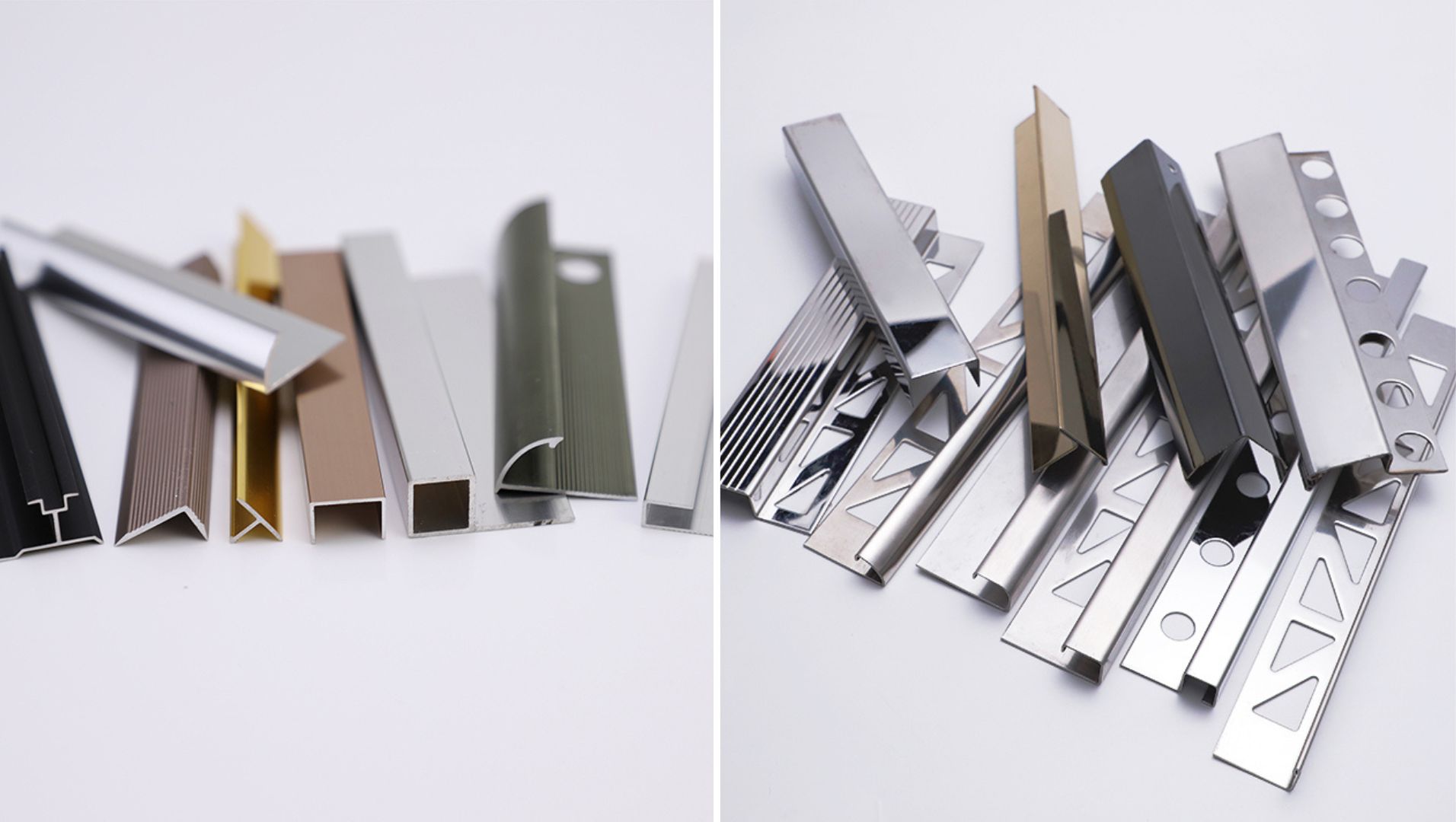 Comparison between aluminum and stainless steel tile trim materials.
