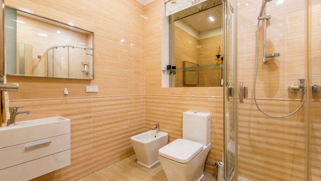 beige bathroom tiles