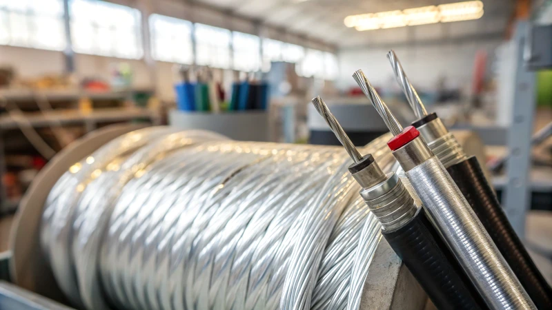 Close-up of shiny aluminum electrical wires