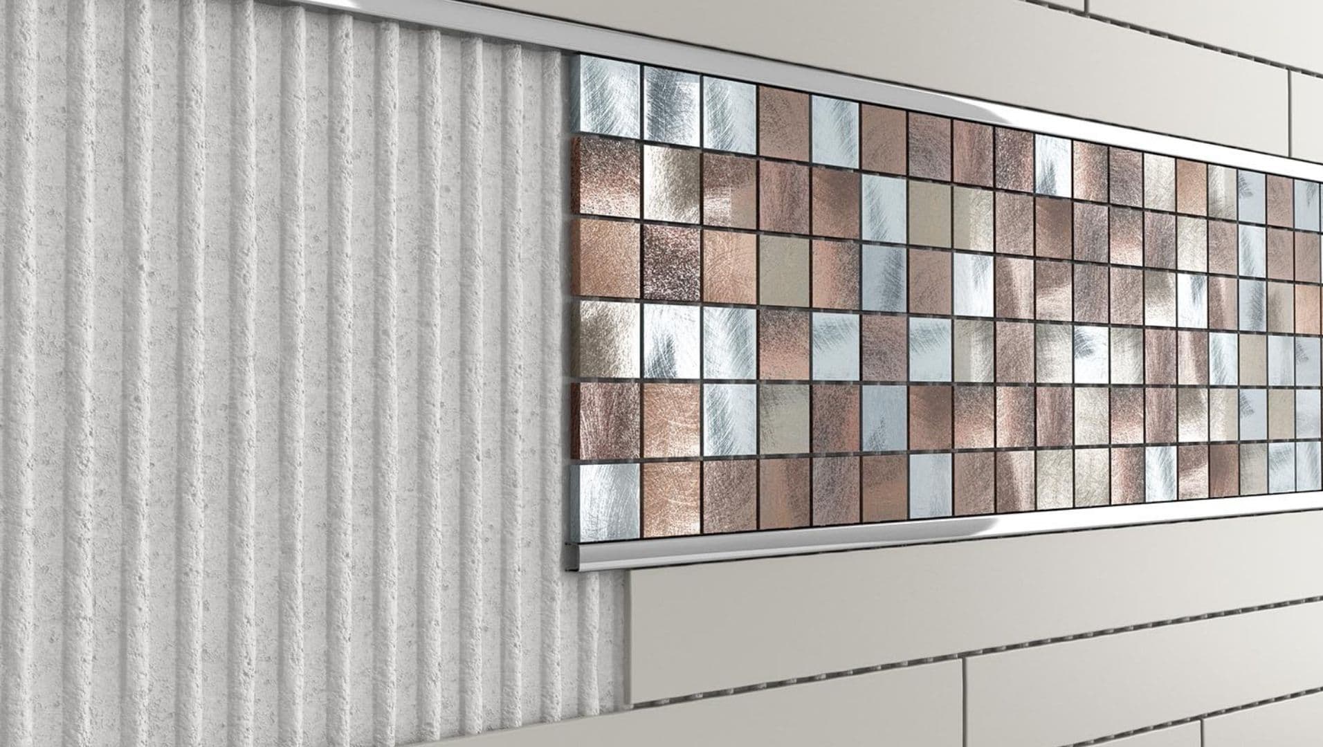 Close-up of polished tile trim on a modern tiled wall