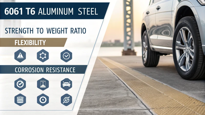 Infographic comparing 6061 T6 aluminum and steel properties