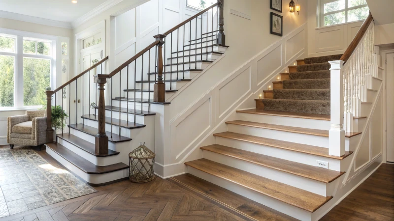 Interior staircase showcasing different stair nosing styles