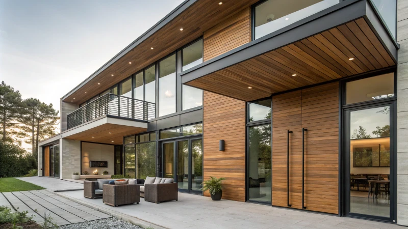 Modern home with aluminum and wood design